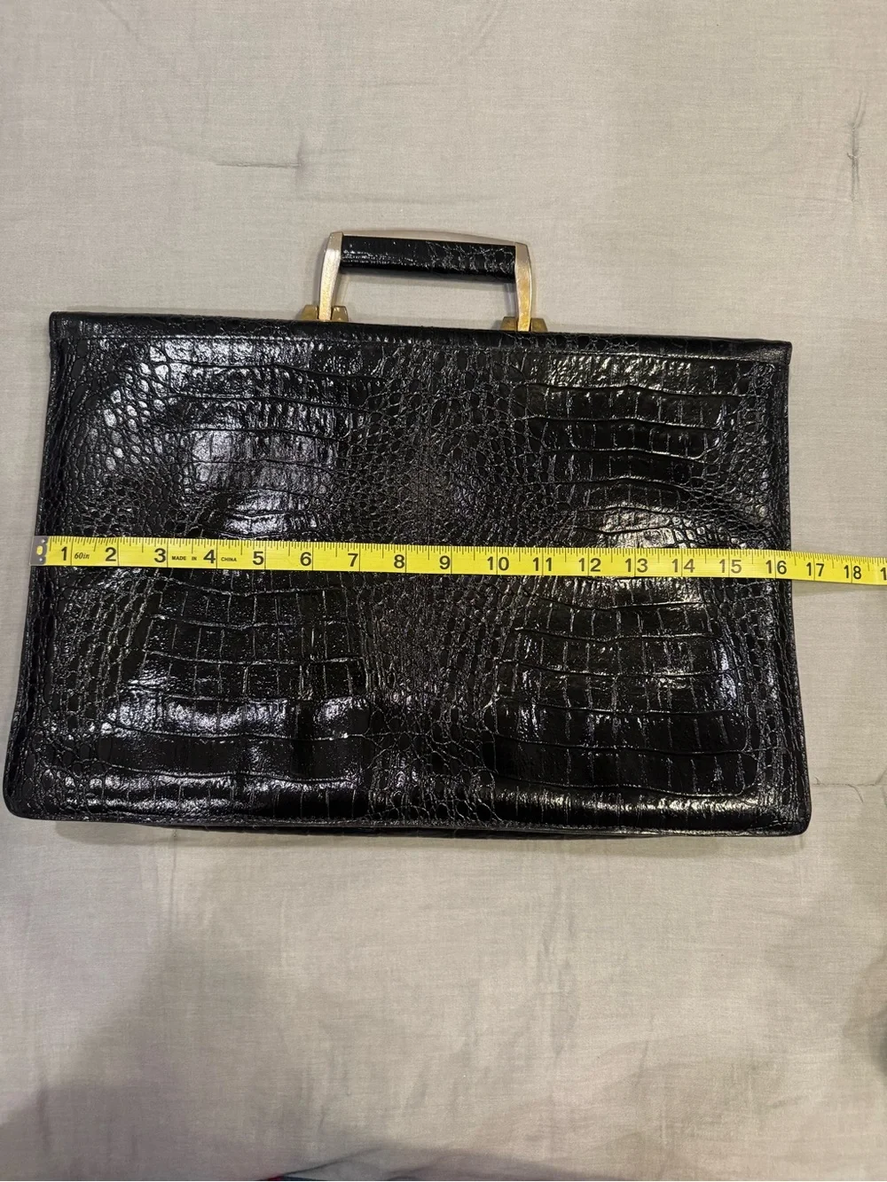 Vintage Black Croc-leather Structured Briefcase with Gold Hardware